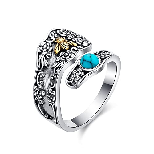 Bague de pouce en argent pour femme : anneau victorien ajustable style cuillère fleur