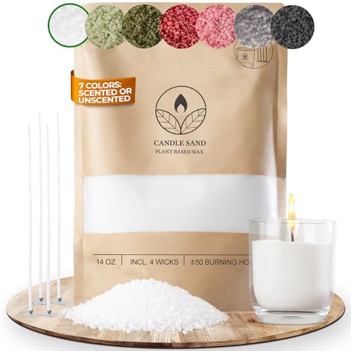 comforder Unscented Candle Sand with Wicks Pearled Candle Wax Granules 14oz Sand Wax Granules + 4 Wicks (White)
