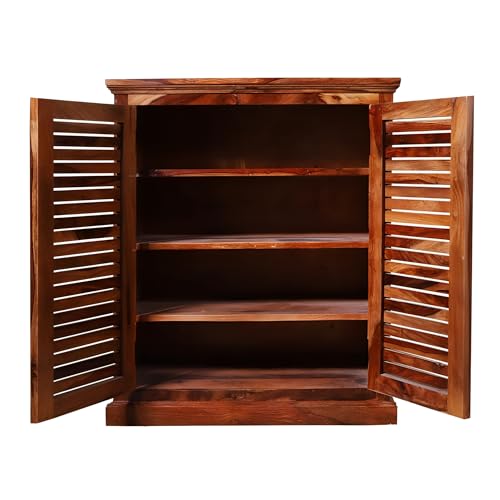 Image of Solid Sheesham Wood Multipurpose Shoe Rack | Cabinet for Living Room | Bedroom | Hall | Entryway | Home Furniture (Honey Finish)