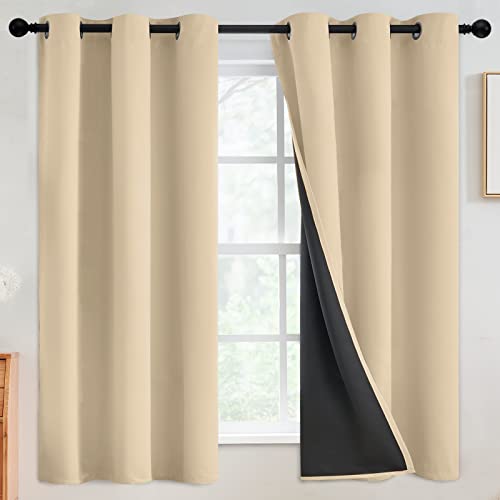 Image of SimpleHome Beige 100% Blackout Curtains Room Darkening Living Room 63 Inch