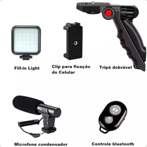 Tripé Celular Estabilizador Luz Led Com Microfone Gravacao