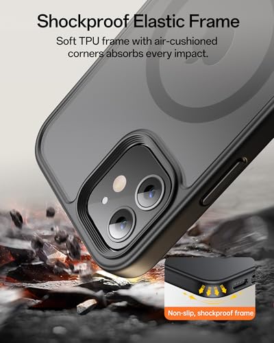 Image of UNBREAKcable Magnetic for iPhone 12 Case, Compatible with MagSafe, Full Camera Protection, Built-in Magnetic Ring, Drop Protection Shockproof Slim Phone Cover (Black)