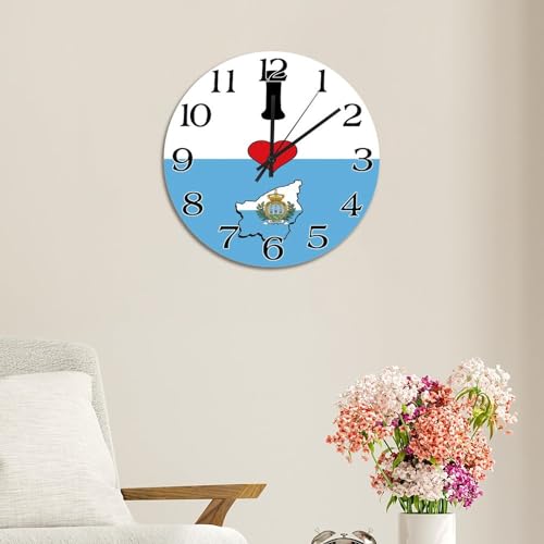 Horloge murale vintage en bois à piles motif drapeau Saint-Marin 30 cm