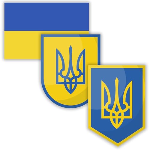 Image of Pack of 3 Assorted Ukraine Flag Stickers Set | 5 inch x 3 inch | Ukrainian Flags Bumper Sticker Car Window