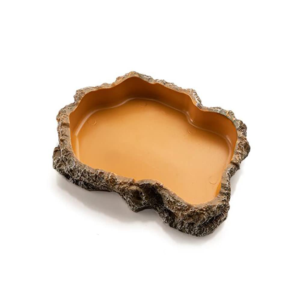 OMEM Plato de agua para reptiles de resina natural, decoración de terrario para tortuga, gecko lagarto, araña, plato de alimentación (plato de comida, L)