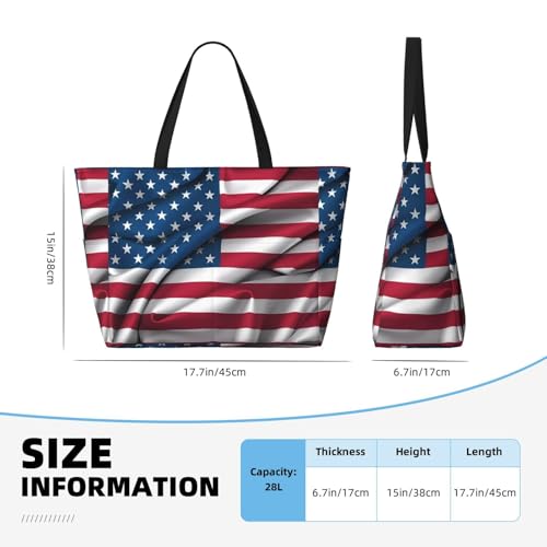 American Flag Print 28L Large Beach Tote Bag, 7 Pockets Waterproof Travel Shoulder Bag, Gym Oversized Tote4