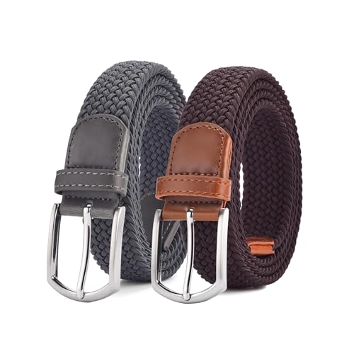 Image of 2pcs Men's Stretch Woven 1.3 inch Wide Elastic Braided Belts