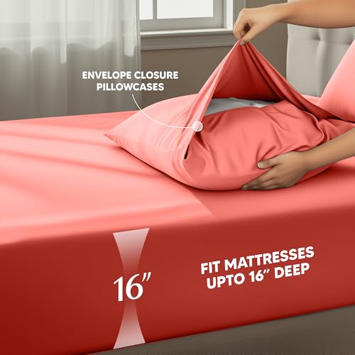 Image of Utopia Bedding Full Size Sheet Set - 4 Piece Bed Sheets, Soft and Breathable Microfiber, Includes 1 Fitted Sheet, 1 Flat Sheet and 2 Pillowcases - Oeko Tex (Coral)