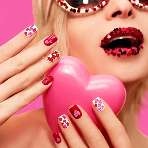 24 Sheets Heart Nails Decals Valentines Day Heart Nail Stickers Love Adhesive Nail Art Shiny Manicure Stickers With Black Tweezer For Women Girls Nail Salons Diy Decoration (Romantic Color) #TOP4