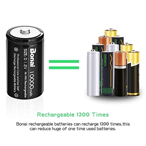 Bonai 10000Mah Rechargeable D Cells 8 Counts With Battery Charger Bundle #TOP6