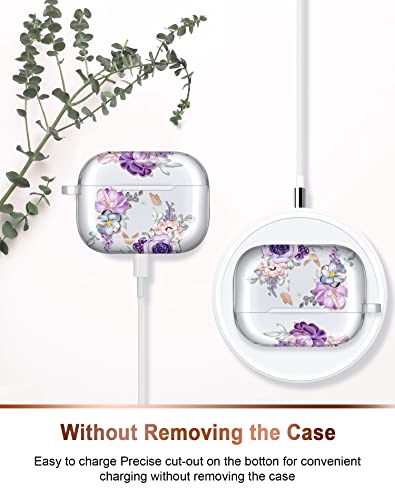 JIAXIUFEN for Airpods Pro 2nd Generation Case Cover Gold Glitter Butterfly Design Protective TPU Skin for Women Girl with Keychain Compatible with AirPods Pro 2019/Pro 2 Gen 2022 Flower Purple - Image 4