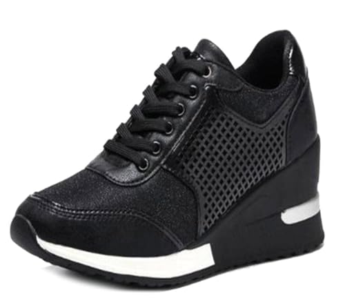 ticticlily Chaussures de Marche pour Femmes Talon Compensé à Semelles épaisses Respirante Baskets décontractées Baskets de Course Légères A Noir 42 EU