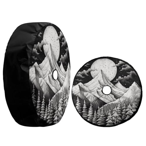 Image of Delerain Spare Tire Cover with Backup Camera Hole Mountain Views Wheel Covers Waterproof Dust-Proof UV Sun Universal Fit for RV Trailer RV SUV Truck (18 Inch for Diameter 32 inch-34 inch)