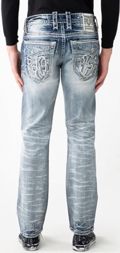 Rock Revival - Mens Diego RP3650J202R Straight Jeans, Color Denim, Size: 402