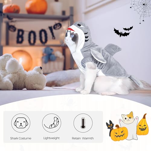 NACOCO Halloween Pet Shark Costume - Dog Cute Clothes Hoodie Cat Warm Outfit Coat Apparel for Small Medium Large Dogs and Cats (Grey, L) - image 3