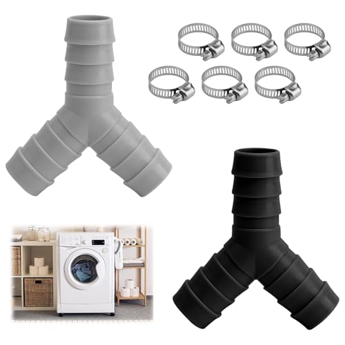 ZMDMAH Distribuidor en Y de 2 vías, distribuidor en Y, manguera de entrada, conexión de agua, distribuidor de desagüe, lavadora, doble conexión, distribuidor de manguera con 6 abrazaderas para