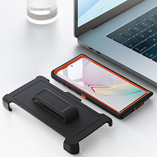 Image of Case for Galaxy Note 10 with Clip, Heavy-Duty Tough Rugged Shockproof Drop Protective Cover Cases for Samsung Galaxy Note 10, Black+Orange