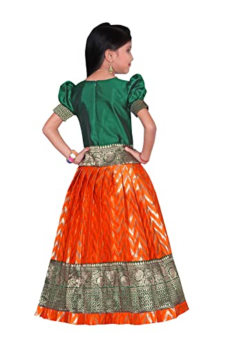 Image of New south Indian traditional pattu pavadai Jecquard Lehenga choli for girls dress