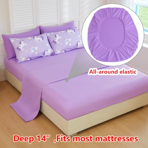 Image of Purple Unicorn Bedding Set - Super Soft Microfiber Twin Size 5 Piece Bed in a Bag, Comforter Set with Sheets, Pillowcase & Sham for Girls Kids (Purple Dreamy Unicorn, 5 Piece Twin Size)
