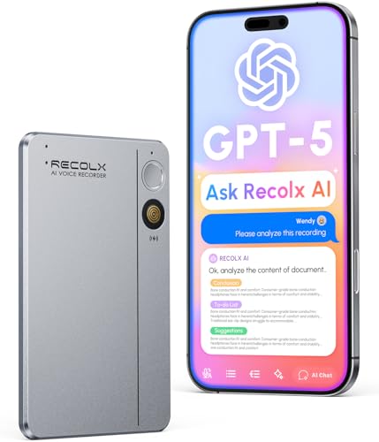 RECOLX AI Voice Recorder, App Control, Transcribe & Summarize with