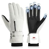 AMOVO スキーグローブ アウトドア防風防寒手袋 3M 全指タッチスクリーン 通気性 スノーボードグローブ 防寒グローブ スノーボードグローブメンズ 冬用シンサレート アウトドアスポーツ用 保温 厚手 フリ加工された長くて太い 撥水加工 スマホ対応 メンズ レディース グローブ 通勤 スキー サイクリング 登山 (ホワイト)