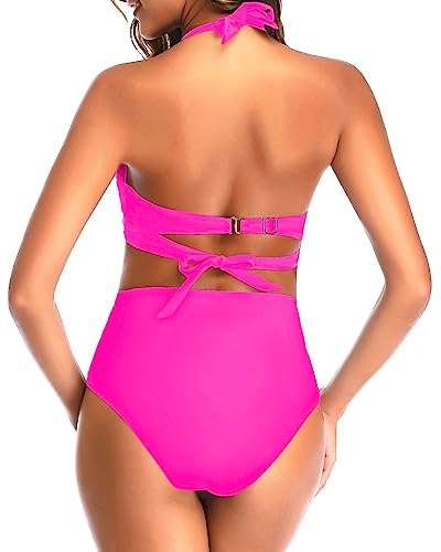 Image of Tempt Me Women Two Piece Swimsuit High Waisted Bikini Halter Vintage Retro Bathing Suit Push up Swimwear