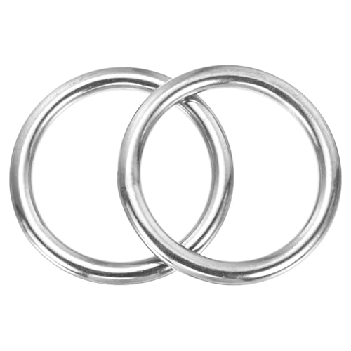 uxcell 2.5 Inch Metal O Rings, Silver Welded Round Ring Buckles, Stainless Steel Hardware Bags Rings for Purse, Sewing Keychains Belts, Dog Collars, 2Pcs