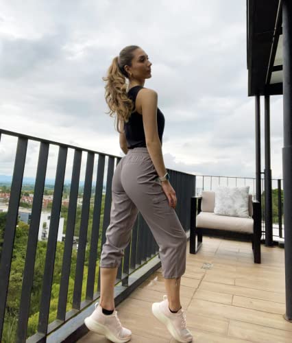 Rbx Women's Lightweight Stretch Woven Drawstring Cargo Capri Pant Deep Charcoal L #TOP6