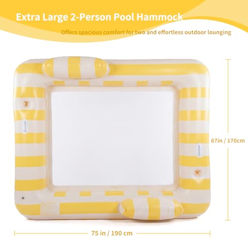 Image of Float Joy Lake Floats for Adults Pool Floaties for 2 Person 75 inch x 67 inch Giant Pool Lounger Water Hammock Inflatable Pool Hammock Floating Island with Cup Holders