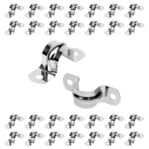 Image of 30Pcs 1 /2 Inch Stainless Steel Conduit Clamps, 2 Hole Strap U Bracket Rigid Pipe Strap, Tension Clips U-tube Clamp for Pipe Fixing on Various Surfaces