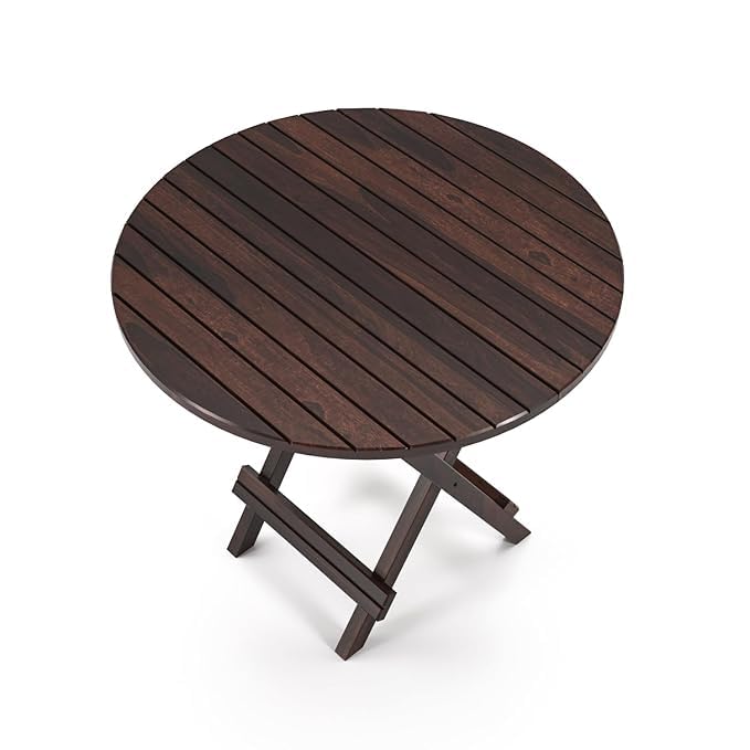 Image of WELL KNOWN Patio Foldable Coffee /Tea Center Table, Outdoor Wooden Round Portable Folding Picnic Camping, Dining Table for Balcony Living Room and Garden Bistro Side Table, Walnut Finish