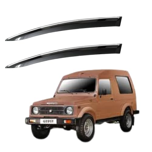 Image of CAR SAAZ Unbreakable Chrome Smoke Door Visor for Gypsy (1985-2019) | Premium Sun, Rain Wind Deflector Chrome Strip Side Door Rain Visor - Set of 2 Pcs
