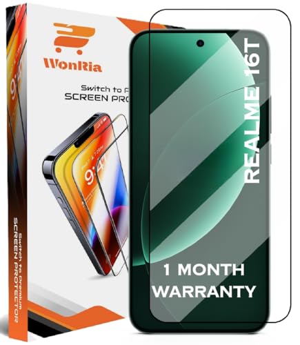 Image of WonRia Pack 1 - Tempered Glass for Realme 16T 5G [1 Month Warranty] Edges to Edge 9H Hardness Screen Glass Protector with Easy Installation kit