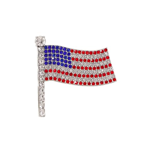 Image of Patriotic USA Flag Brooch Pin for Women Fashion Crystal Blue Red Independence Memorial Day Lapel Pin 4th of July Dress Accessories