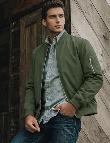 image for TACVASEN Jackets for Men Green Bomber Coat Mens Jackets Fashion Trendy