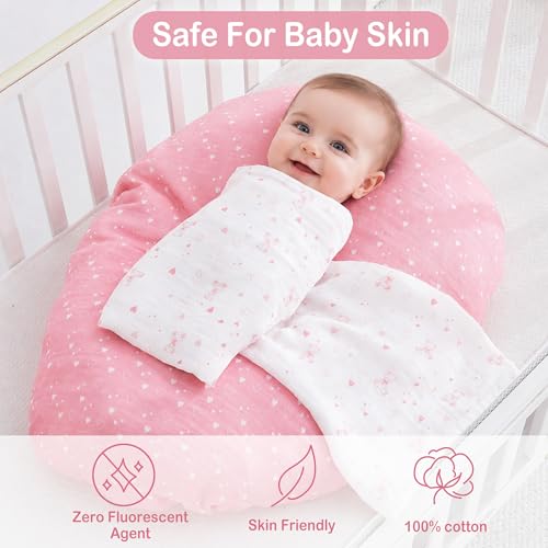 Image of Softan Swaddle Blanket, 47x47 in Muslin Swaddle Receiving Blanket for Newborns, Breathable & Soft, 4 Pack Flower Bow and Bear