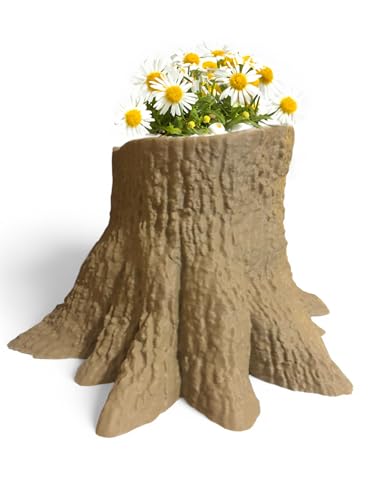 Tree Stump Flower Pot – Rustic Planter for Indoor & Outdoor Plants, Succulents & Herbs | Pot for Boho Decor, Indoor Garden, Gifts for Plant Lovers (Wood Brown (Khaki), Larger 9' Base | 6' Height)