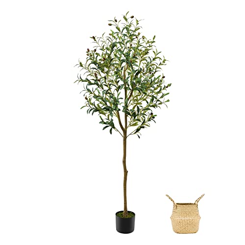 Guheake Artificial Olive Tree 5Ft, Tall Faux Potted Olive Silk Tree With Large Faux Olive Branches And Fruits Artificial Green Plant For Home Office Living Room Decor Indoor #TOP3