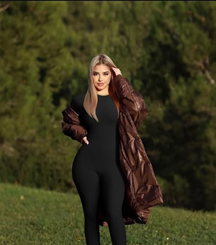 Oqq CREW NECK JUMPSUIT OQ260 Women‘S Yoga Jumpsuits Ribbed Long Sleeve Crew Neck Tops Sport Jumpsuits Black thumb #4