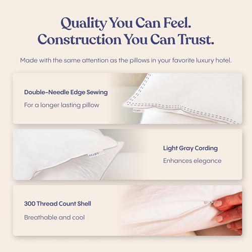 Image of FluffCo Down Alternative Pillows King Size Set of 2 - King Bed Pillows for Sleeping - Made in USA - Cooling Surface and Machine Washable for Side, Back, and Stomach Sleepers