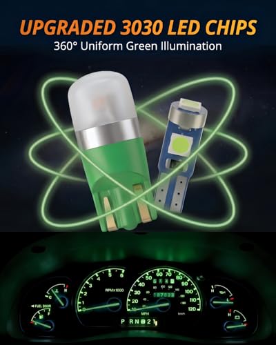 Image of WLJH High Bright Green Instrument Panel Cluster Gauge Indicator Warning Lamp Bulb Full Led Light Kits For Ford Ranger 1995-2003,Pack of 25 | 3030 SMD, Stable Performance, Dimmable, Gauge Speedometer Illumination, Warning Indicator Light 25-Pack
