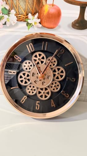 Image of Moving Gear Wall Clock, Round, Gold and Rose Gold Finish, Options (Black, Set of 1 Clock)