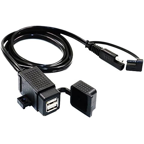 MOTOPOWER MP0609C-UK 3.1Amp Waterproof Motorcycle Dual USB Charger Kit SAE to USB Adapter Cable Phone Tablet GPS Charger Cover