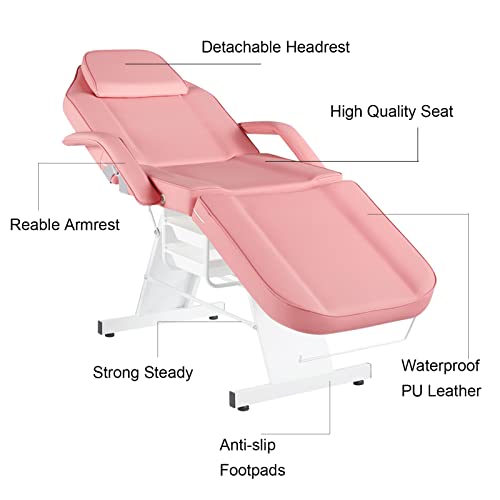 Yuefayteng Tattoo Chair 73Inch Adjustable Massage Bed For Artist With Stool Facial Bed For Client Multipurpose Spa Chairs For Beauty Esthetician Pink #TOP7