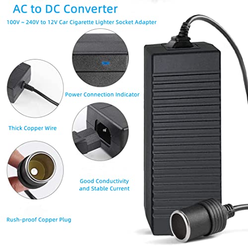 Image of AC to DC Converter, 100V~240V to 12V 10A 120W Power Supply Adapter, Car Cigarette Lighter Socket Power Adapter AC /DC Transformer for Tire Inflator, Car Refrigerator, and Other Car Devices