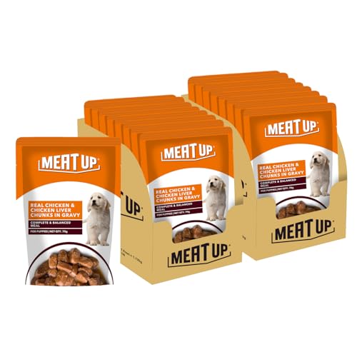 Image of Meat Up Puppy Wet Dog Food (8 x 70g) 560g + 560g Free, Total 1.12kg | Real Chicken in Gravy | Supports Digestion | Boosts Vitality | Complete & Balanced Meal