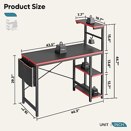 Bestier 113CM Reversible Corner Gaming Desk with RGB LED Lights, Black Carbon Fibre Surface, Storage Shelves, Side Pocket & Hooks, Compact Computer Desk for Small Spaces & Home Office - Image 4