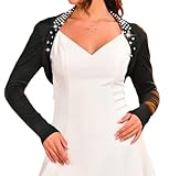 GORAIS Women Bolero Shrugs Evening Black Long Sleeve Jacket Rhinestone Cropped Bolero Cardigan for Formal Dresses