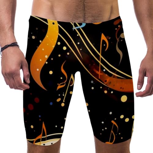 Colorful Music Notes Swimsuit for Men & Boys,Competition Lap Swim Suit, Square Leg Endurance Training