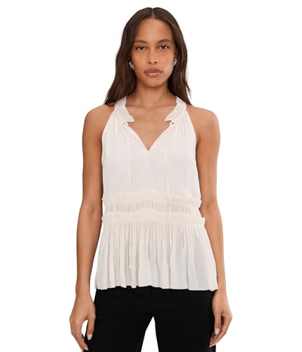 Liverpool Los Angeles Womens Sleeveless Woven Top with Ruffles Whipped Cream LG One Size